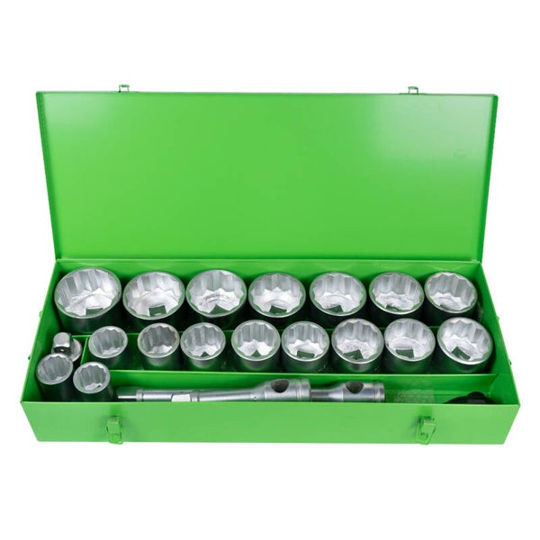 Coffret métallique de 21 pièces avec douilles 12 pans 1" – finition zinguée – JBM