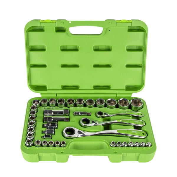 Coffret go-through de 39 pièces avec douilles 1/2", 1/4" et 3/2" – finition chromée – JBM