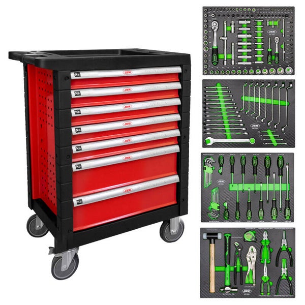 Servante à outils JBM 7 tiroirs équipée 172 pièces – Rouge | Réf. 53686