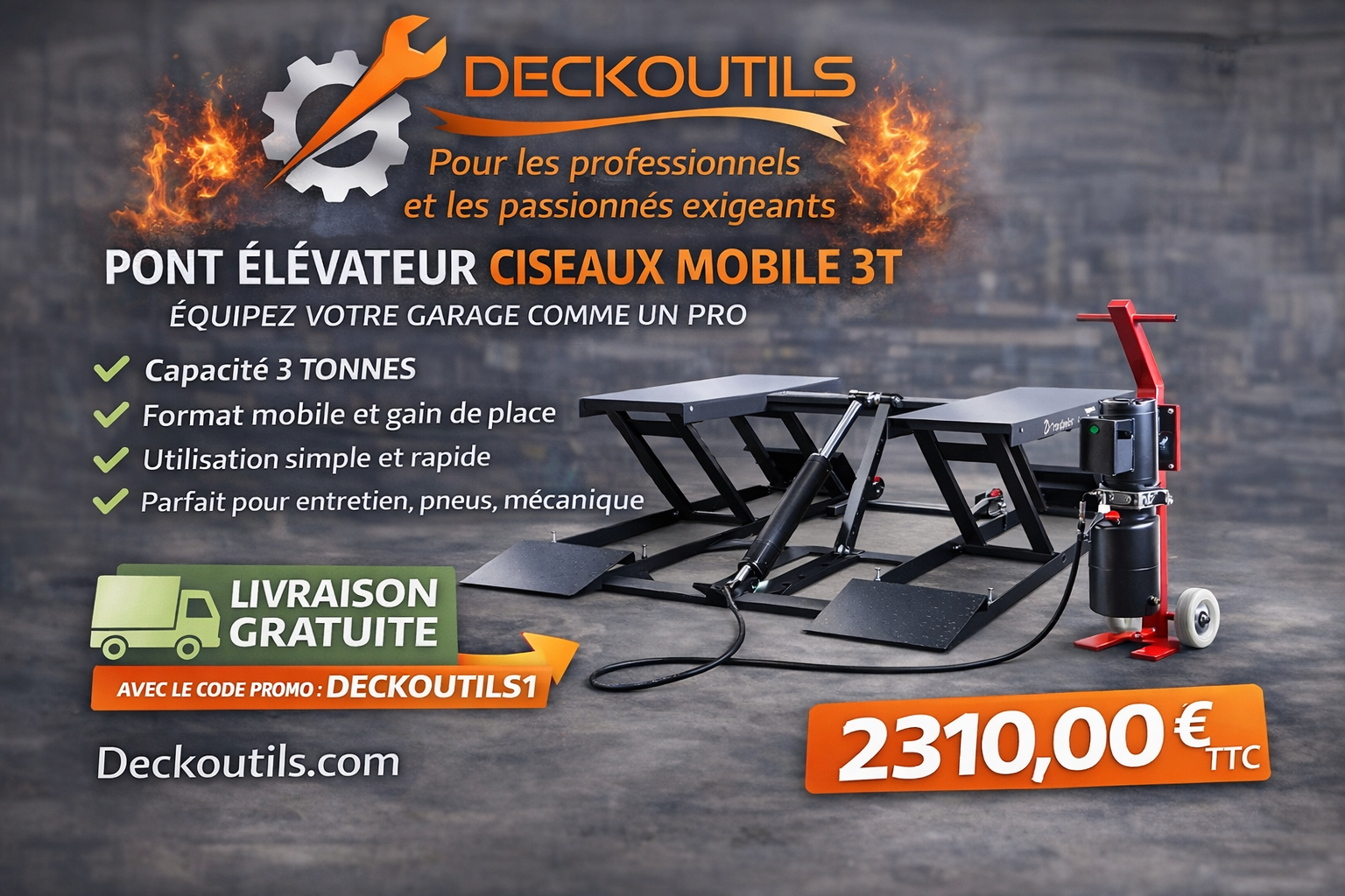 Pont élévateur ciseaux mobile 3T REDATS L-520F – 230V – Compact & sans installation