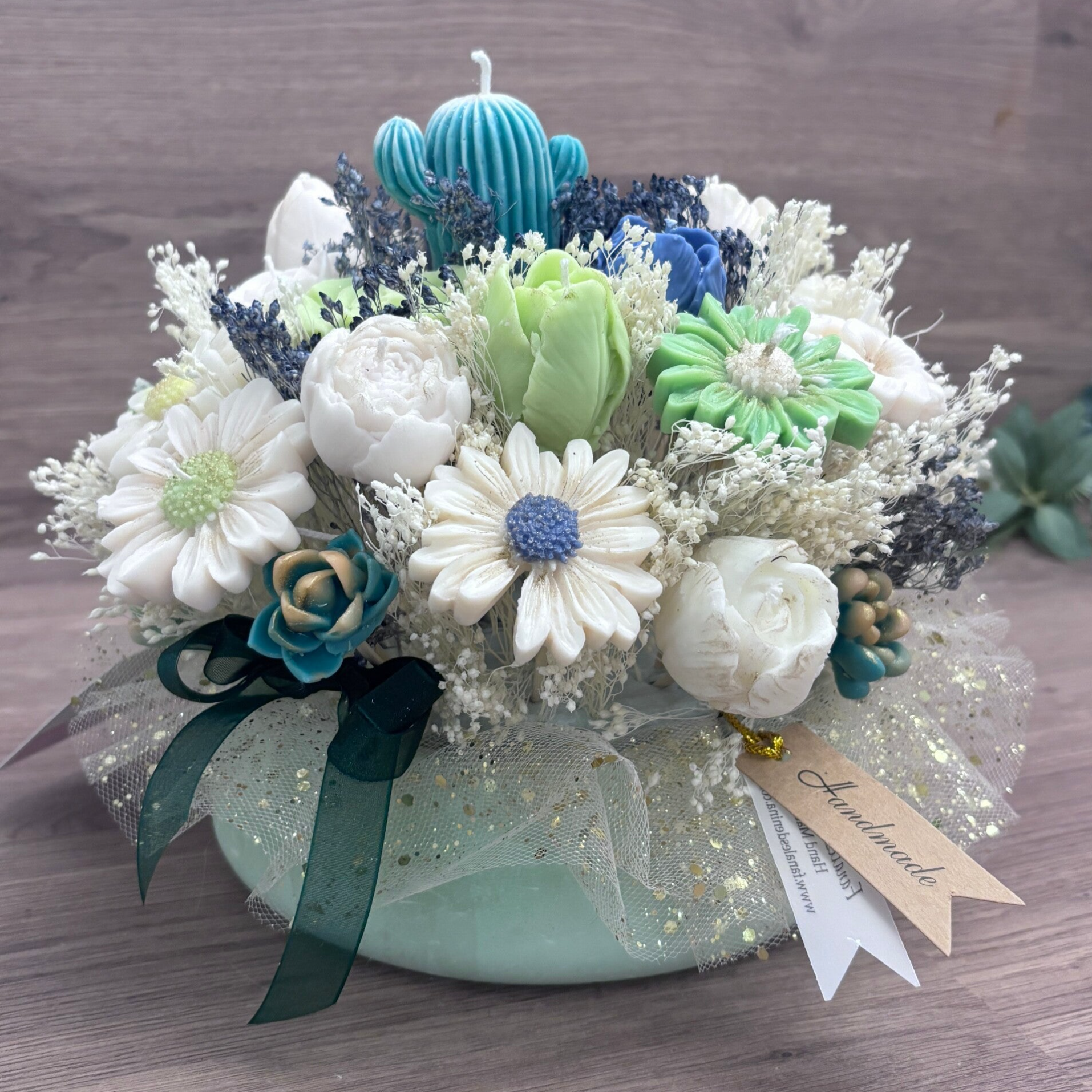 Ramo de Cera “Verde Sereno” – 25 cm de diámetro · 23 cm de altura · Aroma Floral