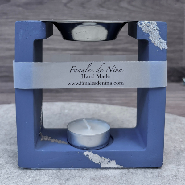 Pebetero artesanal Lumen “Luz de Luna” – azul grisáceo con detalles plateados