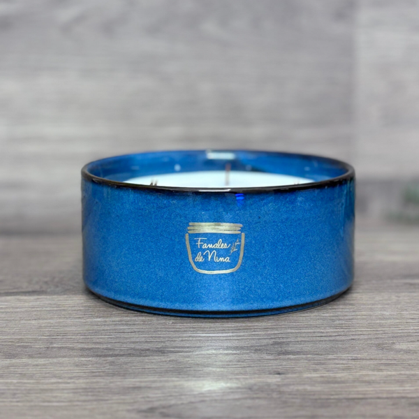 Vela XXL de Cera de Girasol – Base Azul Ultramar