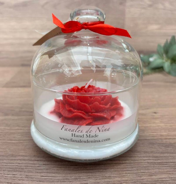 🌹 Vela decorativa floral bajo cúpula de cristal – Rosa & Peonía
