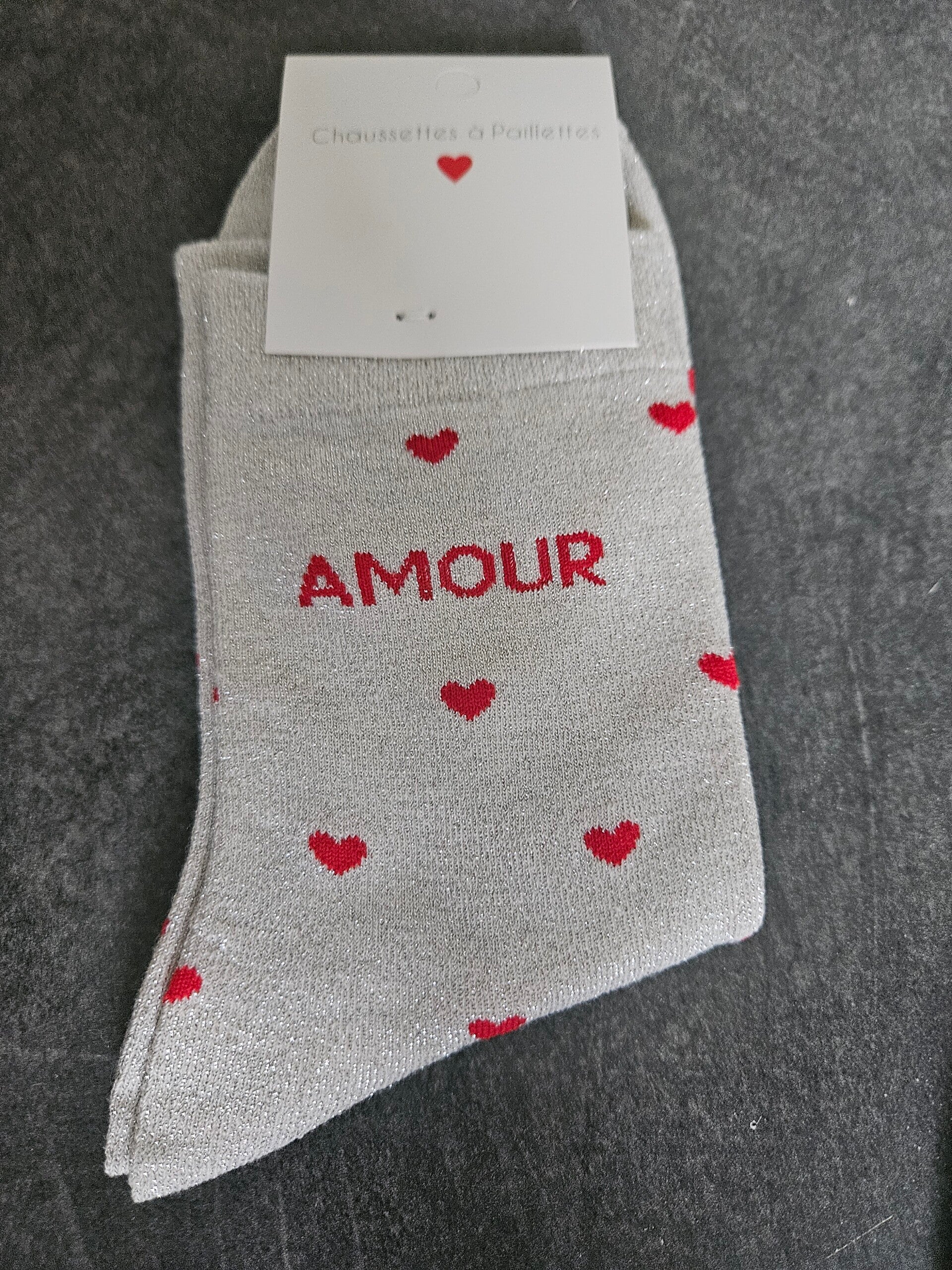 CHAUSSETTE PAILLETTES AMOUR BEIGE