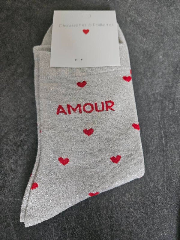 CHAUSSETTE PAILLETTES AMOUR BEIGE