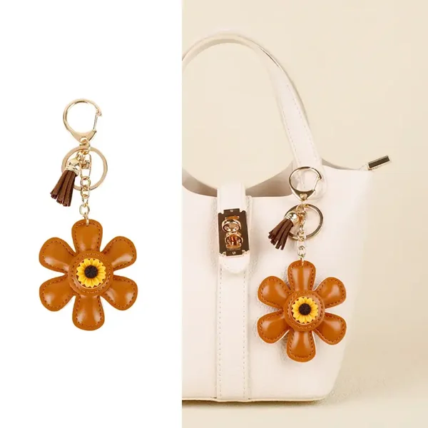 Sleutelhanger - bloem cognac