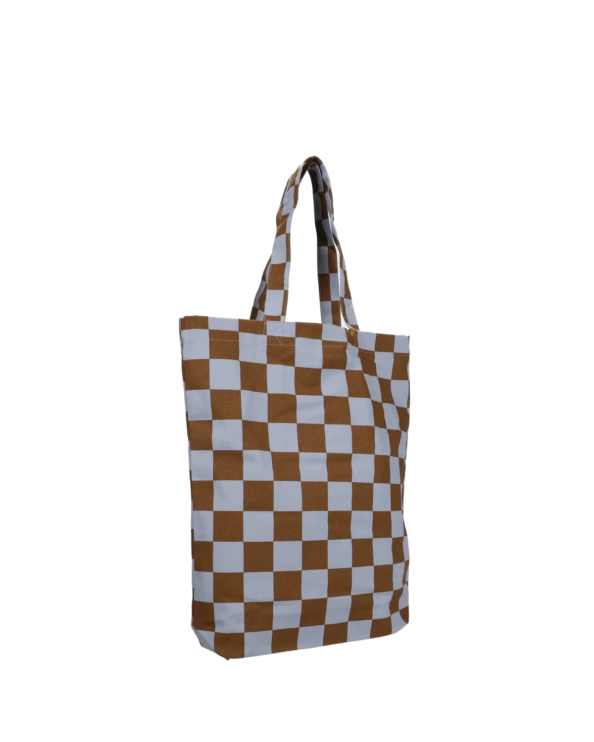 Katoenen tas - bruin / blauw checkerboard