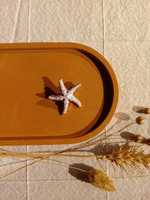 Broche - goud/wit zeester