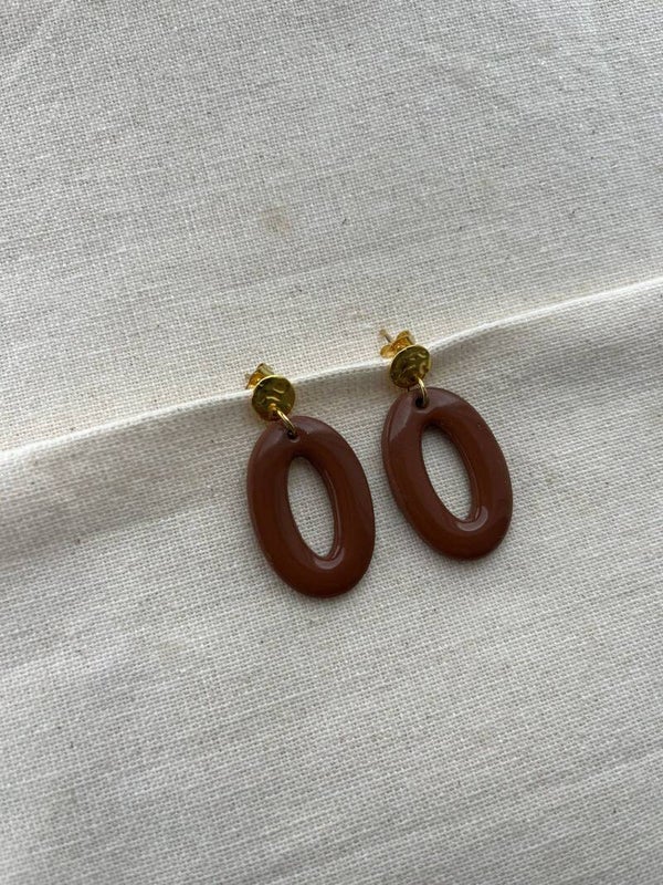 Oorbellen ovaal - cognac / goud