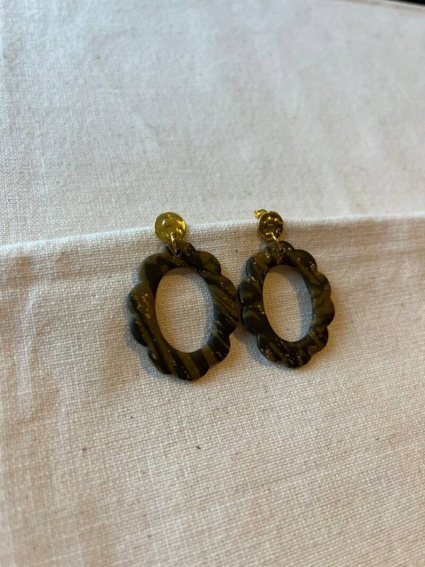 Oorbellen - donkergroen / khaki / goud