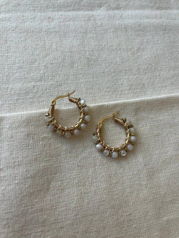 Oorbellen creolen - goud rvs / wit