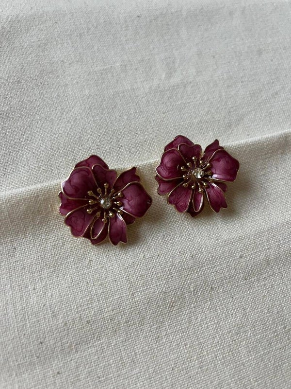 Oorbellen bloemen - oudroze / goud