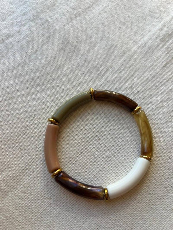 Tube armband - bruintinten / groen / goud