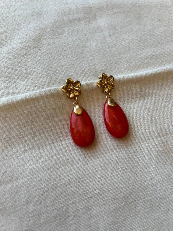 Oorbellen - goud / rood