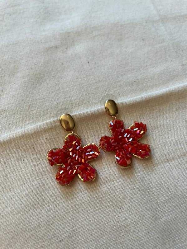 Oorbellen - goud / rood