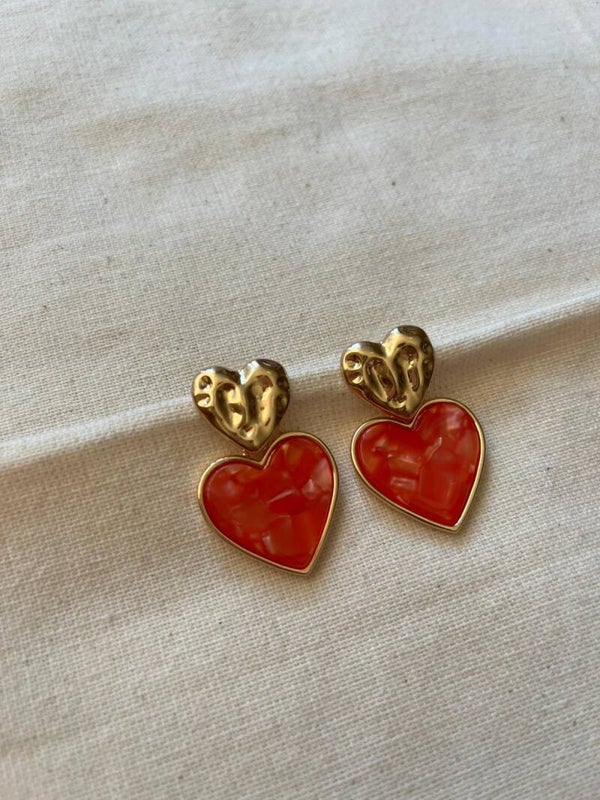 Oorbellen hart - goud / rood