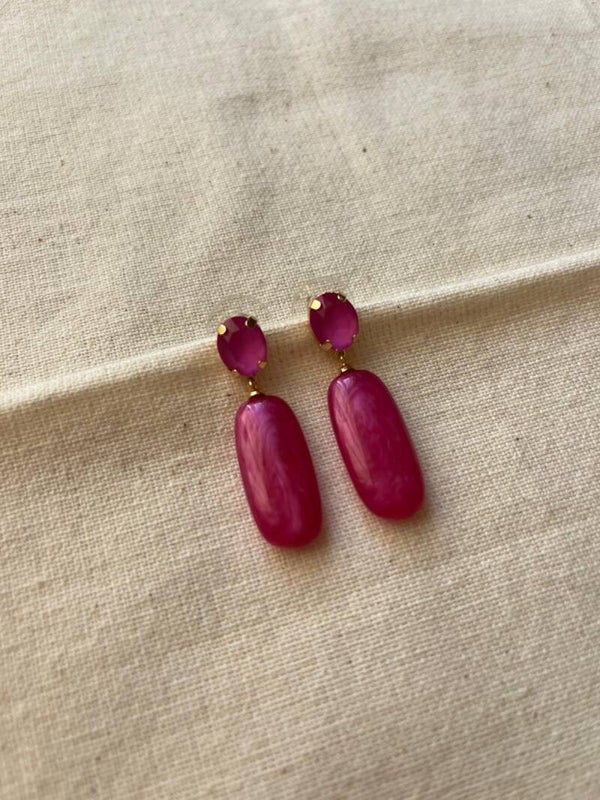 Oorbellen - goud / fuchsia