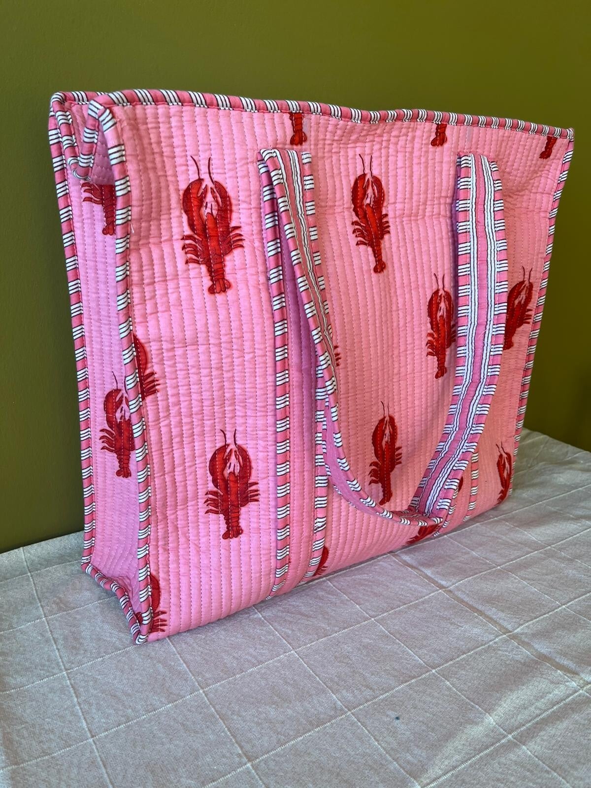 Shopper katoen India - roze / rood