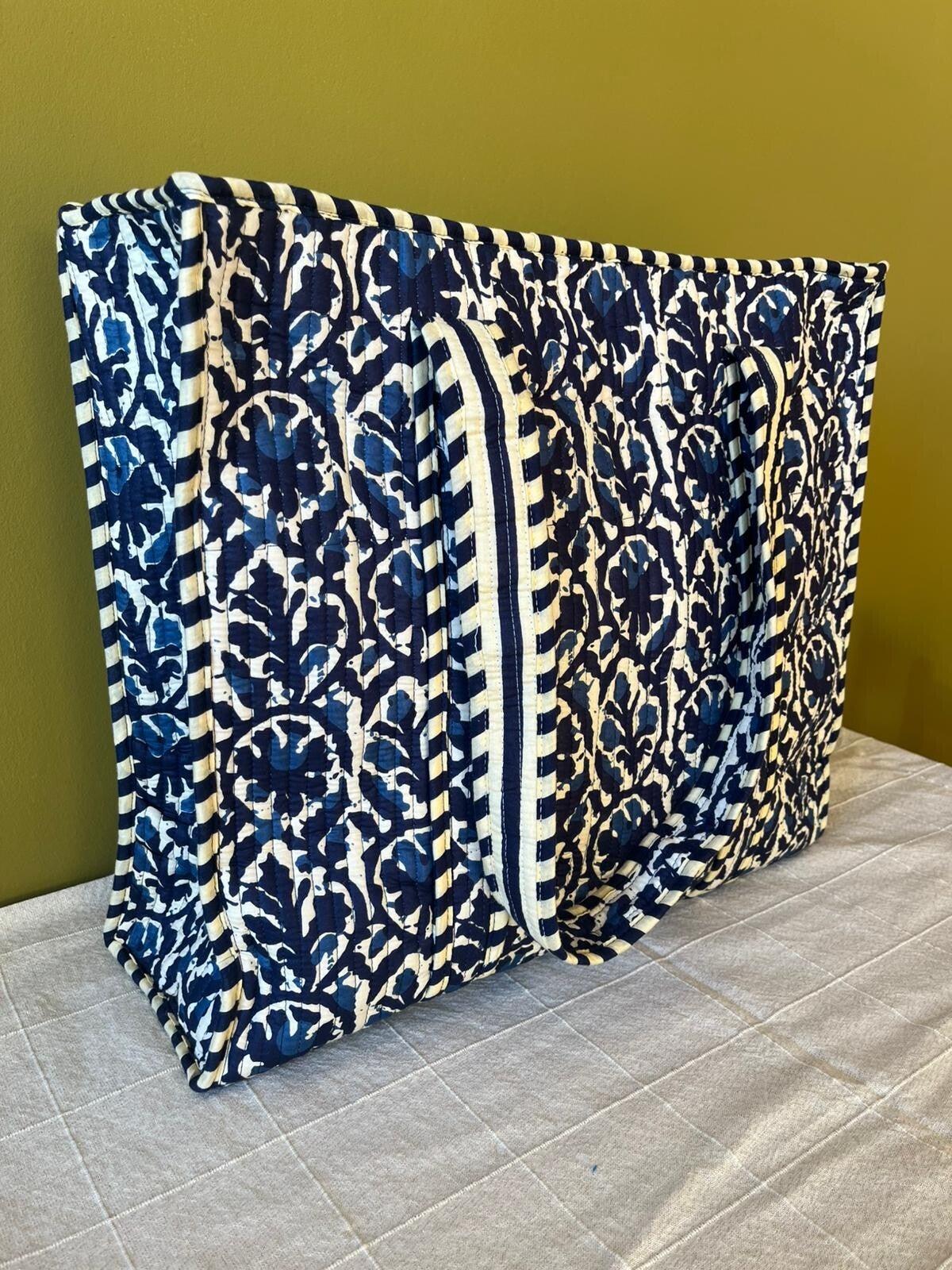 Shopper katoen India - blauw / creme