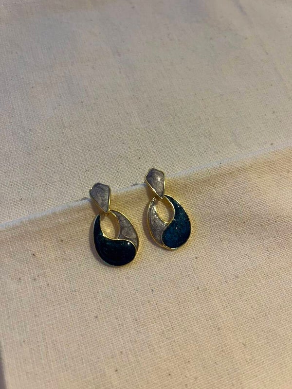 Oorbellen - oudblauw / donkerblauw / goud