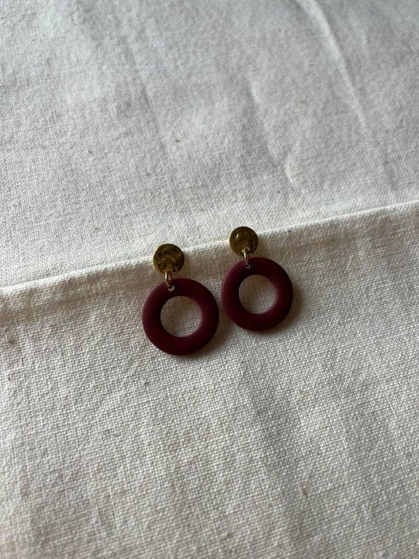 Oorbellen donut - bordeaux / goud