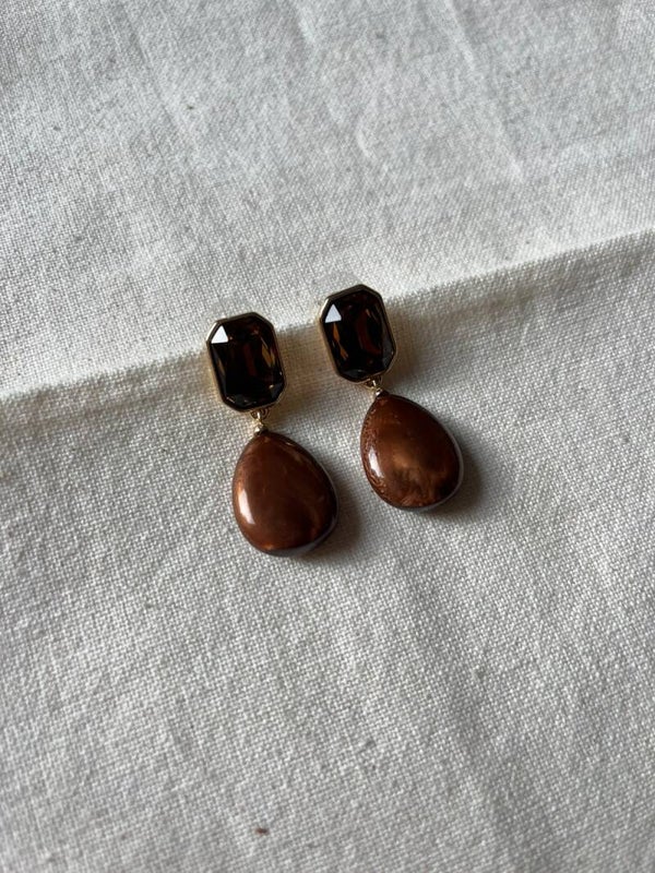 Oorbellen - cognac / goud