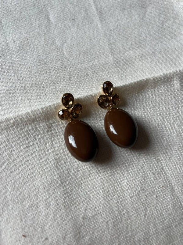 Oorbellen - cognac / goud
