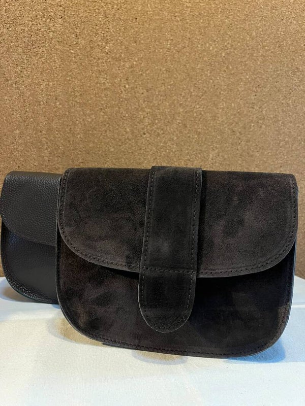 Lederen suede schoudertas - donkerbruin