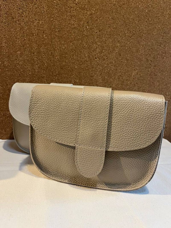 Lederen schoudertas - taupe