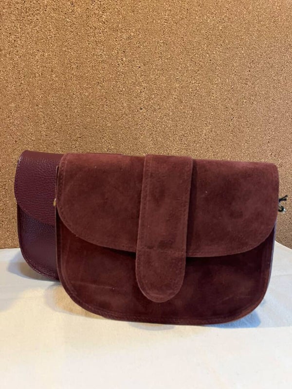 Lederen suede schoudertas - bordeaux