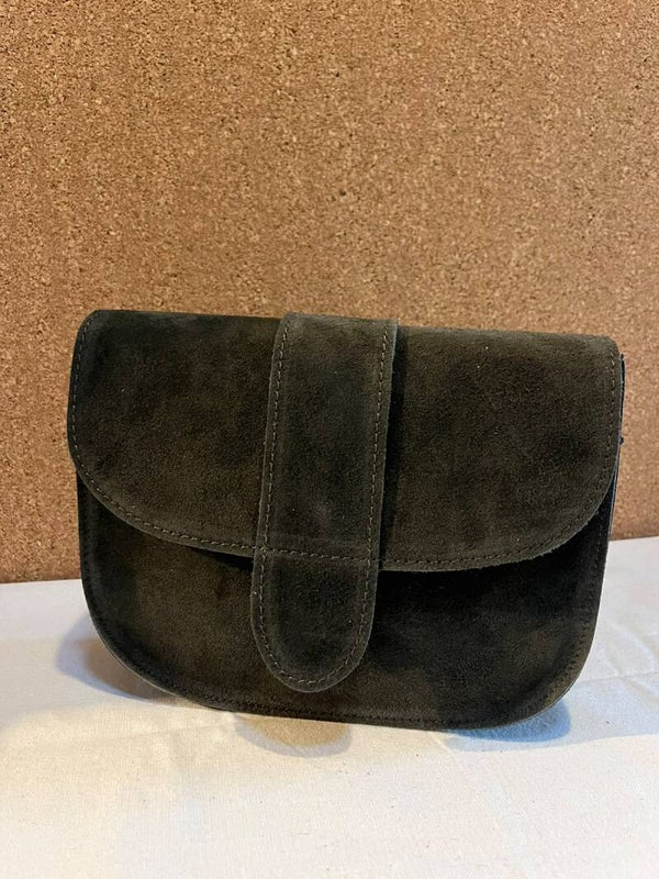 Lederen suede schoudertas - khaki groen
