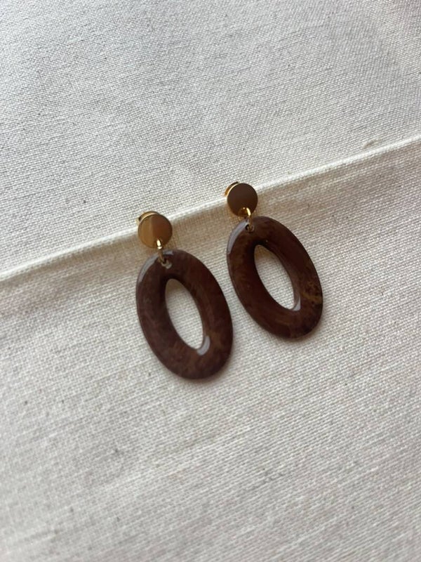 Oorbellen - donkerbruin / goud