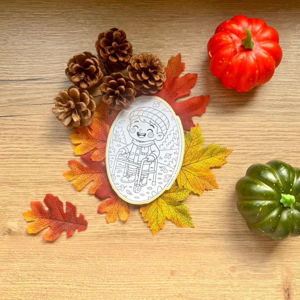 Ausmalsticker Kind mit Gehhilfe I Herbst