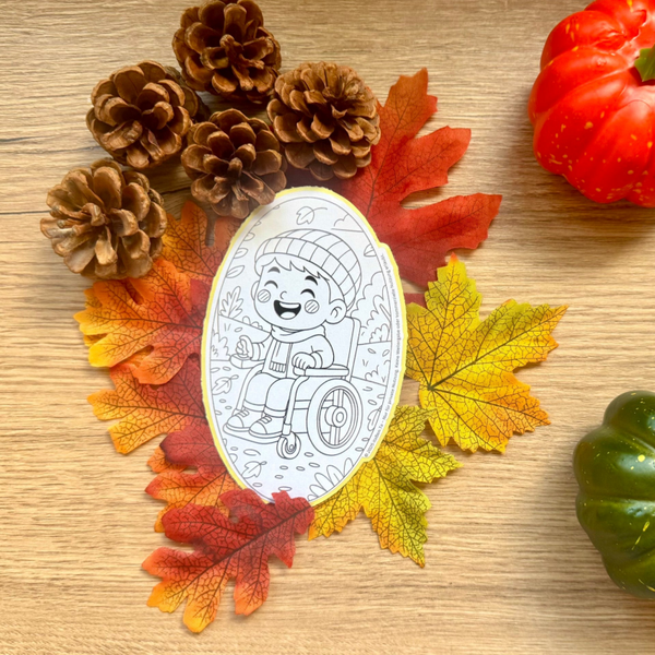 Ausmalsticker Kind im E-Rolli I Herbst