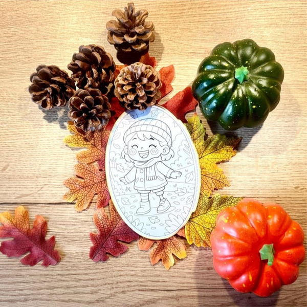 Ausmalsticker Kind mit Beinprothese | Herbst