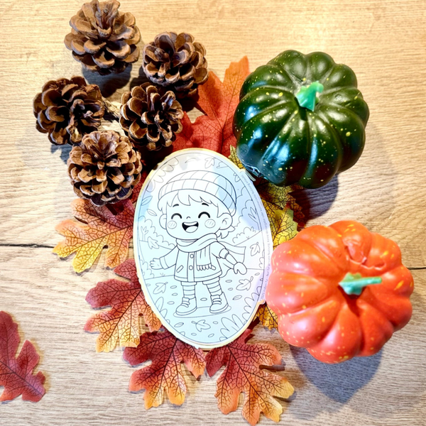 Ausmalsticker Kind mit Armprothese | Herbst