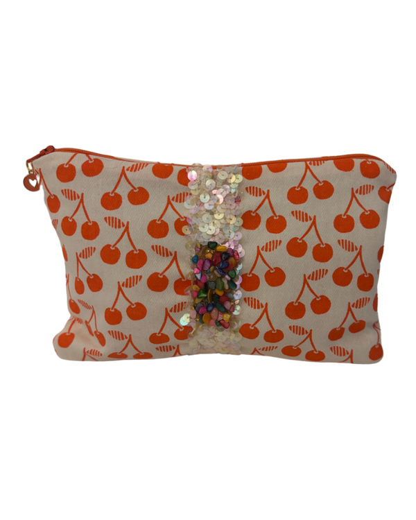 Pochette rétro cerises orange/blanc