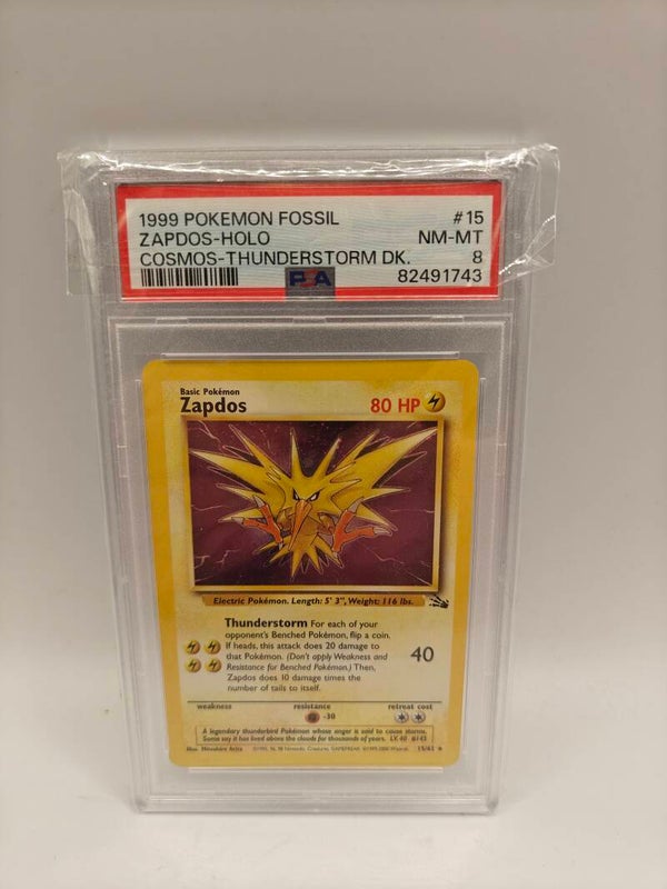 1999 pokemon fossil ZAPDOS Holo cosmos thunderstorm PSA 8