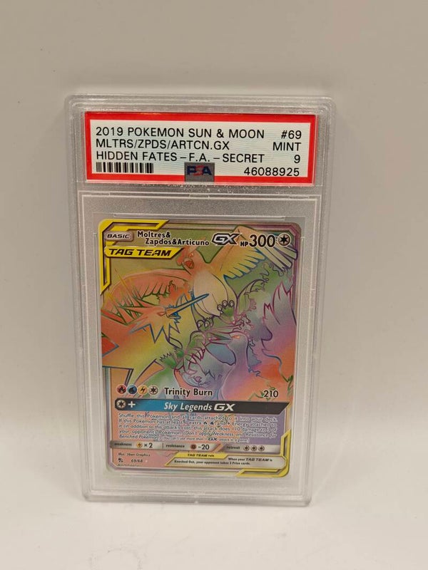 2019 pokemon sun & moon mltrs/Zapdos/articuno hidden fates PSA 9