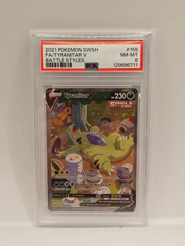 2021 pokemon swsh FA TYRANITAR V battle styles PSA 8