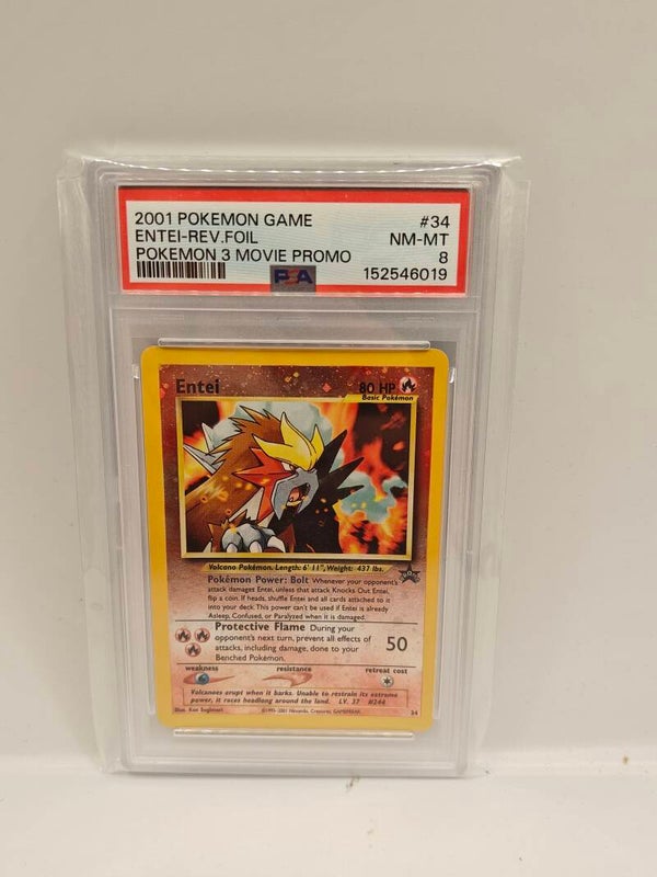 2001 pokemon game Entei rev.foil pokemon 3 movie promo PSA 8