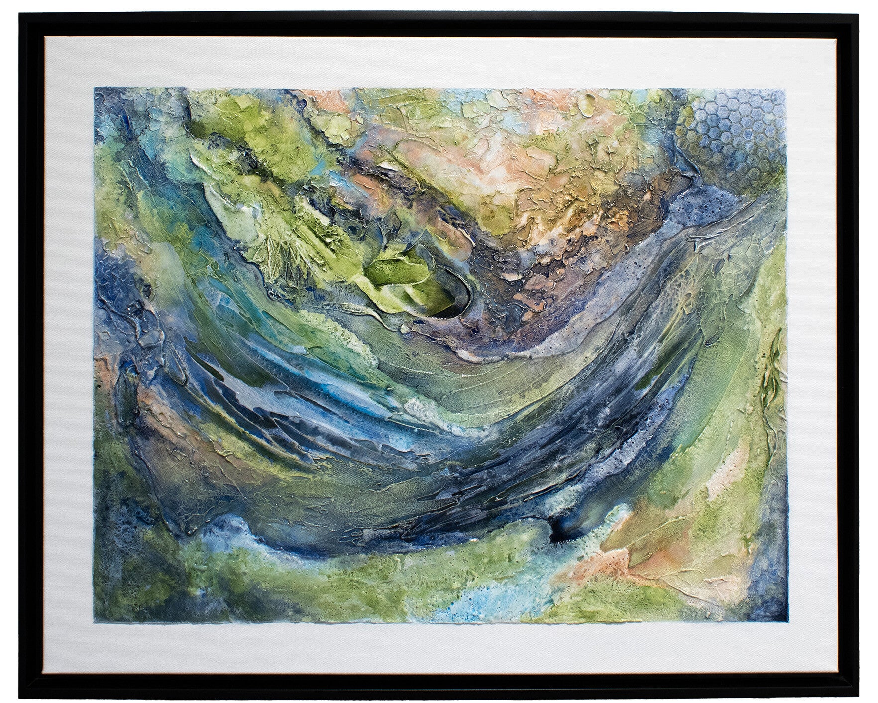 Whispers of the Sea, textured abstract mixed media artwork by Caron Ory