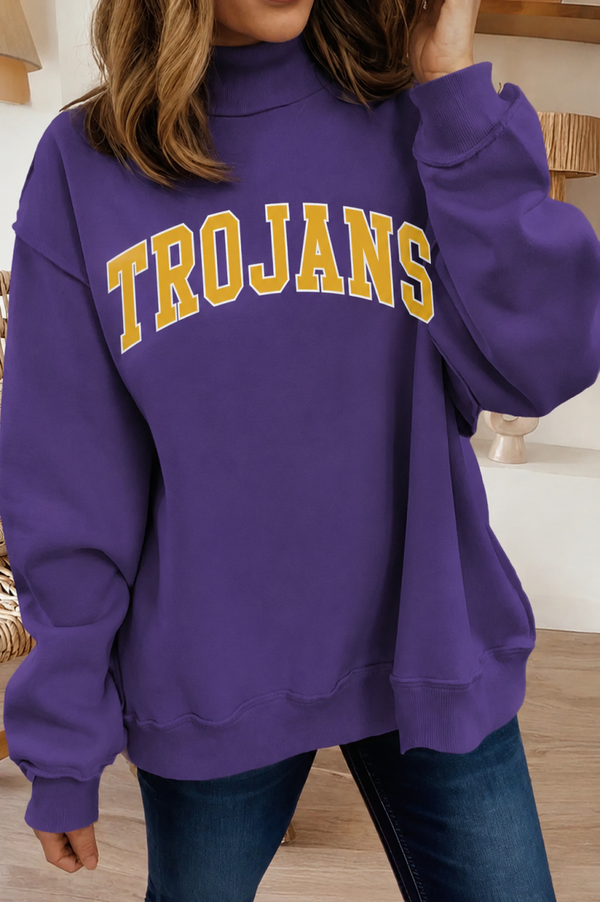 Purple Oversized Reversible Mock Neck Sweatshirt