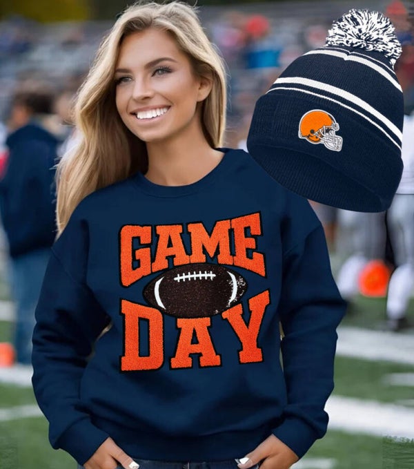 Adult Crewneck Chenille Game Day w/ Sequin Patch Sweatshirt