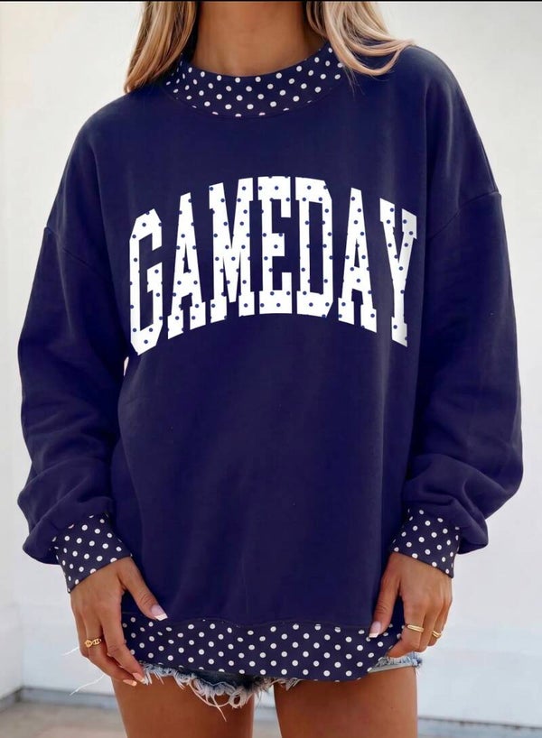 Navy Blue Game Day Oversized Mock Neck Sweatshirt