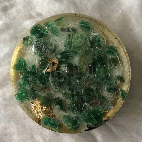 Orgonite oplaadschijfje klein 'Groene aventurijn'