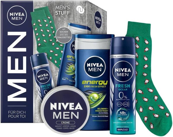 Nivea Men´s Stuff Geschenkset Für Männer Energy Duschgel Creme Socken Deo Spray