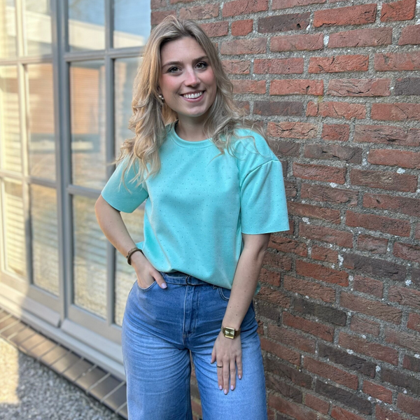 Blouse met diamantjes mint