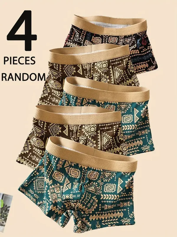 4pcs Men's Boxer Print Underwear